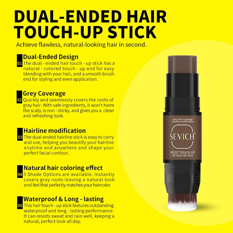 2-In-1 Temporary Hair Color Pen With Brush Quick Coverage For White & Gray Waterproof Root Touch-Up Stick Hairline Concealer