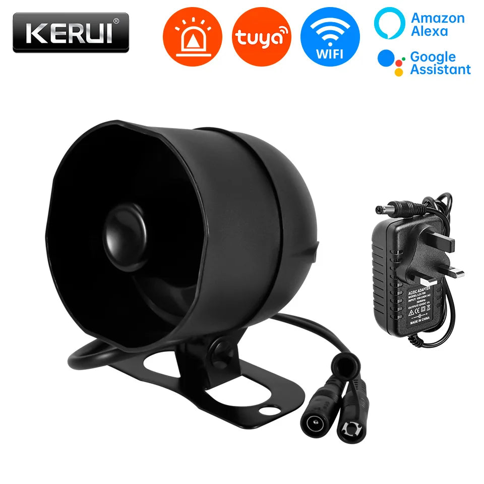 KERUI 120db Siren Alarm System WiFi Tuya Smart Speaker Alarm Kit with Motion Sensor Door Sensor for Home Security Protection