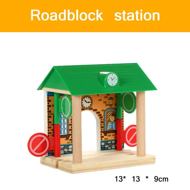 Wooden Train Tracks Scene Accessories Wooden Double Platform Gas Station Airplane Airport Educational DIY Toys For Children