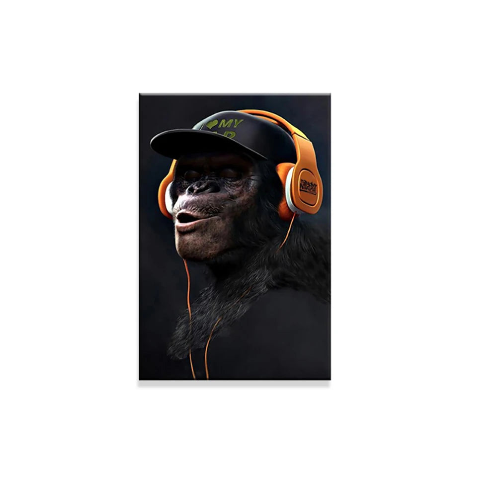Earphone Glasses Gorilla Monkey Funny Poster Red Mask Art Print Modern Canvas Painting Fashion Wall Picture Living Room Decorati