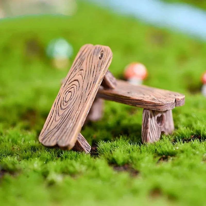 Mini Wooden Park Bench Succulent Bonsai Decoration Romantic Resin Love Bench Small Decoration