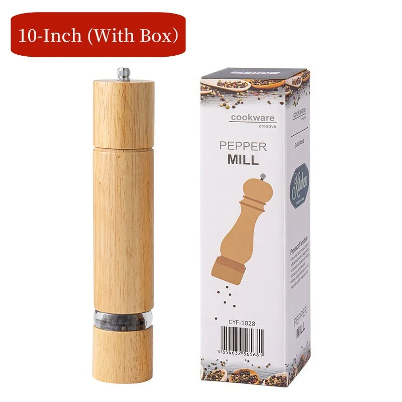 Household Solid Wood Manual Pepper Grinder,Sea Salt Pepper Mills,Black Pepper Seasoning Jar Bottle,Transparent Oak Grinder Tool