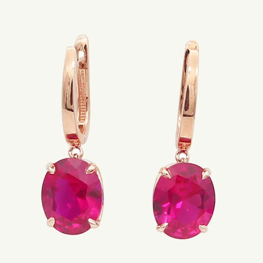 585 purple gold plated 14k rose gold inlaid oval pink gemstone earrings for women light luxury charm simple engagement jewelry