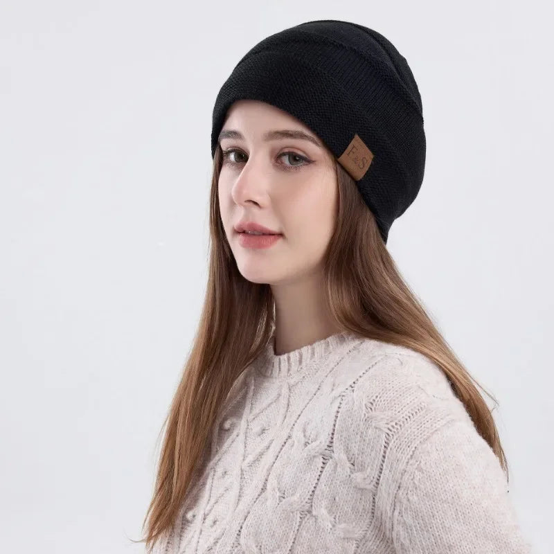 Winter Beanie Soft Slouchy Knit Hat Skull Cap Warm windproof Cuffed Silk Hat Lining Beanie Casual Men Women Hiking Running Hat